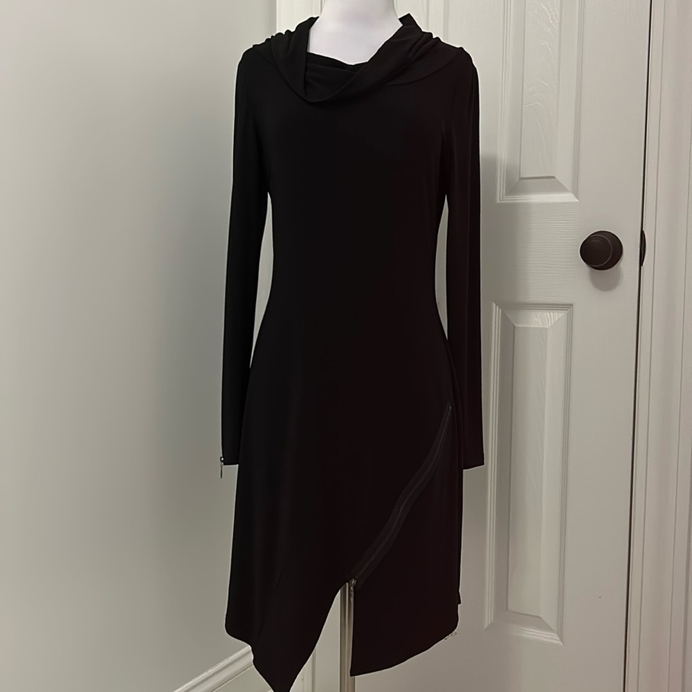 Joseph Ribkoff Black Cowl Neck Zipper Detail Dress